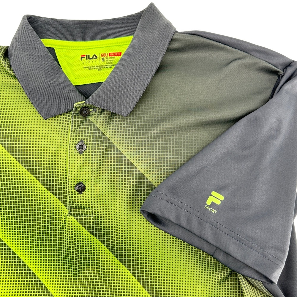 Fila Golf Athletic‎ Fit Performance Polo Shirt Men's Medium Gray & Neon Green